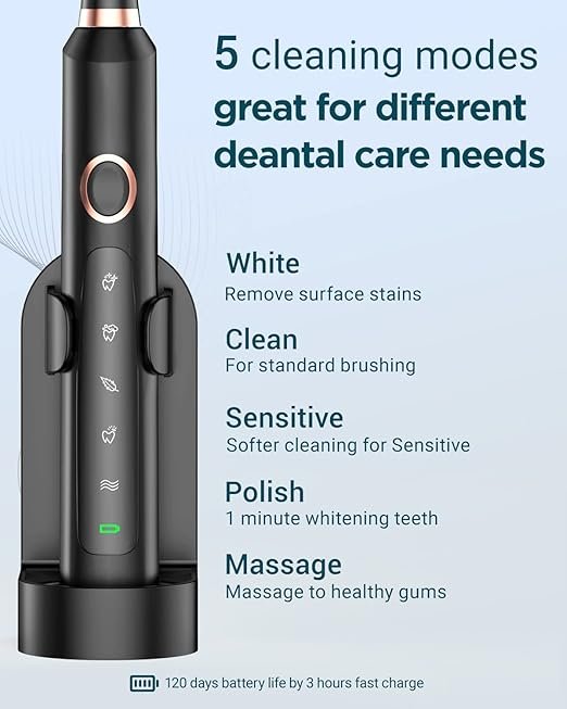 61sDLPKiY+L._AC_SX522_ Sonic Electric Toothbrush for Adults - Rechargeable Electric toothbrush with 8 Brush Heads & Travel Case,Teeth Whitening , Power Electric Toothbrush with Holder, 3Hours Charge for 120 Days - Image 12