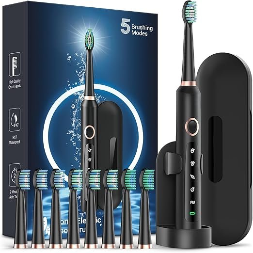 71AMG1zoEnL._AC_SX522_ Sonic Electric Toothbrush for Adults - Rechargeable Electric toothbrush with 8 Brush Heads & Travel Case,Teeth Whitening , Power Electric Toothbrush with Holder, 3Hours Charge for 120 Days - Knapdirect
