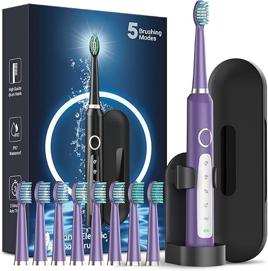 71DTlAmGCVL._AC_SX522_ Sonic Electric Toothbrush for Adults - Rechargeable Electric toothbrush with 8 Brush Heads & Travel Case,Teeth Whitening , Power Electric Toothbrush with Holder, 3Hours Charge for 120 Days - Image 7