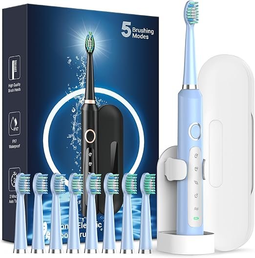 71Ttkkwl9YL._AC_SX522_ Sonic Electric Toothbrush for Adults - Rechargeable Electric toothbrush with 8 Brush Heads & Travel Case,Teeth Whitening , Power Electric Toothbrush with Holder, 3Hours Charge for 120 Days - Image 3