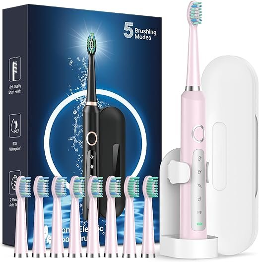 71VbjeR2wSL._AC_SX522_ Sonic Electric Toothbrush for Adults - Rechargeable Electric toothbrush with 8 Brush Heads & Travel Case,Teeth Whitening , Power Electric Toothbrush with Holder, 3Hours Charge for 120 Days - Image 4