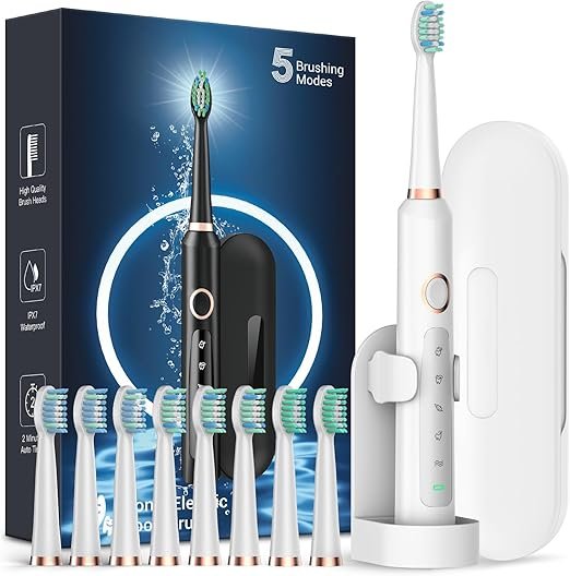 71oBNREhW4L._AC_SX522_ Sonic Electric Toothbrush for Adults - Rechargeable Electric toothbrush with 8 Brush Heads & Travel Case,Teeth Whitening , Power Electric Toothbrush with Holder, 3Hours Charge for 120 Days - Image 2