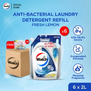 Walch Antibacterial Laundry Detergent Refill - Lemon (2L x 12 Packs) [Free Laundry Capsules 10 Pcs x 12g] - Image 2