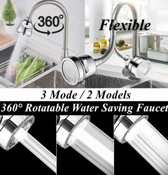 360 Degree Rotatable Tap Extender Adapter Water Saving Tap Extension Faucet Flexible Nozzle Kitchen Sink Spout Adaptor Rotating 3 Modes Spray - Knapdirect