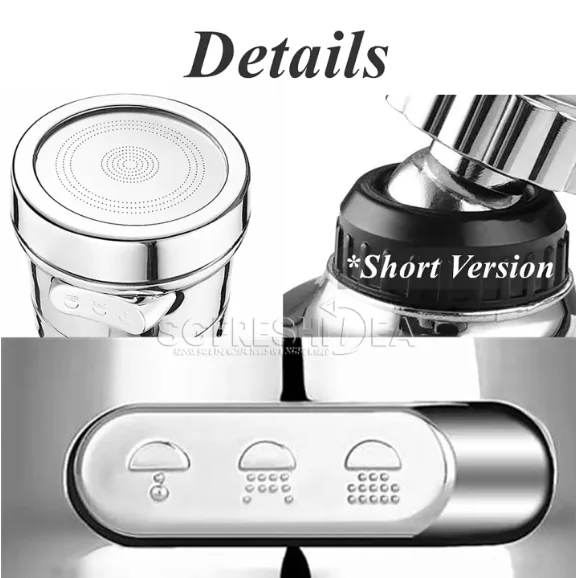 360 Degree Rotatable Tap Extender Adapter Water Saving Tap Extension Faucet Flexible Nozzle Kitchen Sink Spout Adaptor Rotating 3 Modes Spray - Image 3