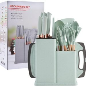 19 Piece Silicone Kitchenware Utensil Set Silicone Kitchen Utensils Set Heat Resistant Non-stick Cooking Tool with Wooden Handles Silicone Cookware Set BPA Free - Knapdirect