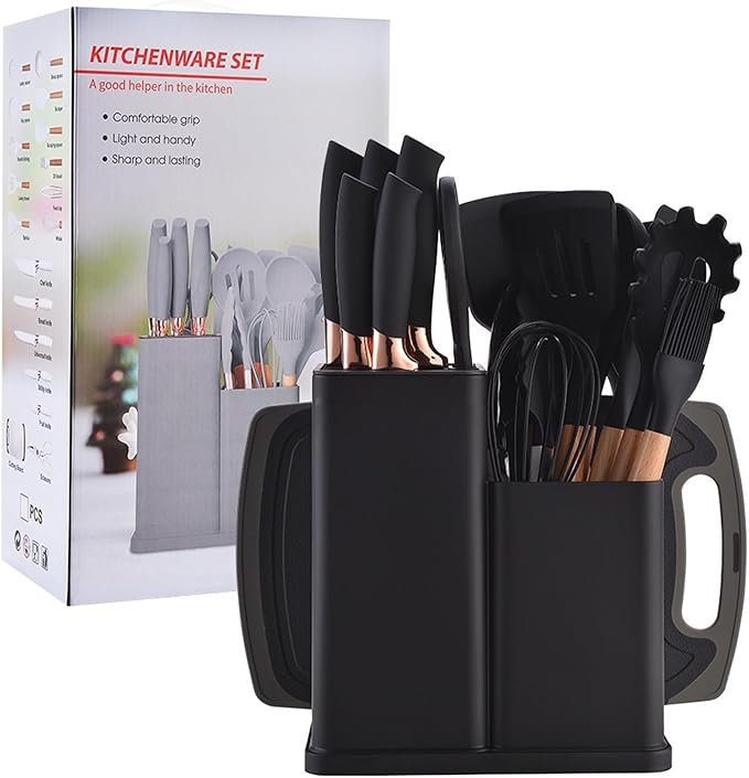 61uR9me37rL._AC_SX679_ 19 Piece Silicone Kitchenware Utensil Set Silicone Kitchen Utensils Set Heat Resistant Non-stick Cooking Tool with Wooden Handles Silicone Cookware Set BPA Free - Image 3