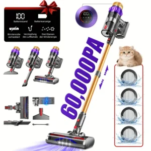 Airchros Akku Staubsauger 60000Pa/50Min, Cordless Vacuum Cleaner with Smart Display And Charging Station, Lightweight Anti-Tangle Vacuum Cleaner, Super Quiet Cordless Vacuum Cleaner for Hard Floors Carpets Pet Hair - Image 2
