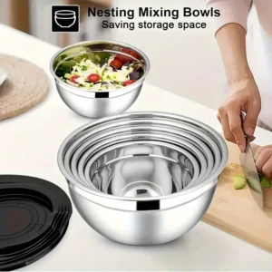 17pcs Stainless Steel Mixing Bowl Set with Sealing Lids & Grater - Non-Slip, Rust-Resistant Kitchen Gadgets for Salads & More - Includes 7QT to 1QT Sizes - Image 2