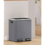 Kitchen Trash Can, 2 x 15 Liters, 2-Compartment Waste Separation System, Includes 15 Garbage Bags, Waste Bin, Kick Bin, Recyclable Waste, Organic Waste, Softclose Lid, Compact Design, Rust Resistant, Modern Look, Removable Inner Buckets, Foot Pedal, Soft Close Lids, Practical Handles