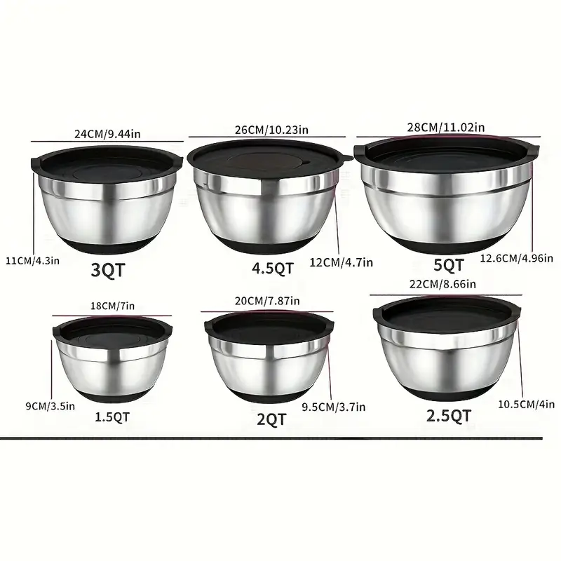 3 17pcs Stainless Steel Mixing Bowl Set with Sealing Lids & Grater - Non-Slip, Rust-Resistant Kitchen Gadgets for Salads & More - Includes 7QT to 1QT Sizes - Image 4