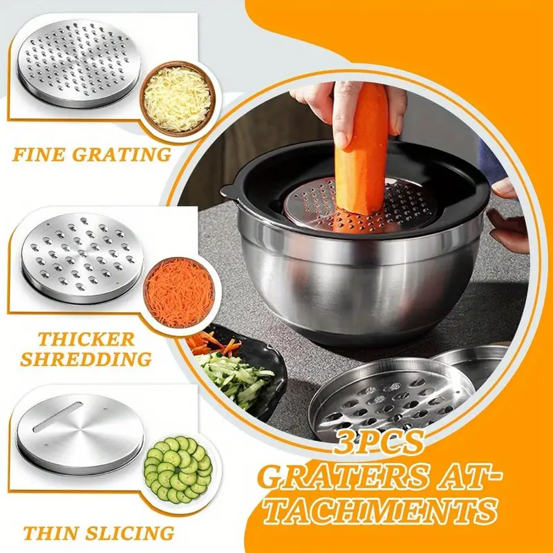 7 17pcs Stainless Steel Mixing Bowl Set with Sealing Lids & Grater - Non-Slip, Rust-Resistant Kitchen Gadgets for Salads & More - Includes 7QT to 1QT Sizes - Image 8